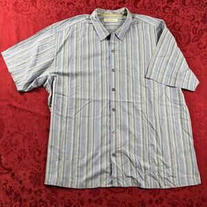 Tommy Bahama 100% Silk Vertical Stripe Shirt Mens XXL TTG Short Sleeve